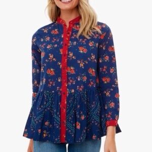 Tuckernuck RO’S GARDEN Tatiana Blue Chanderi Blouse Size M